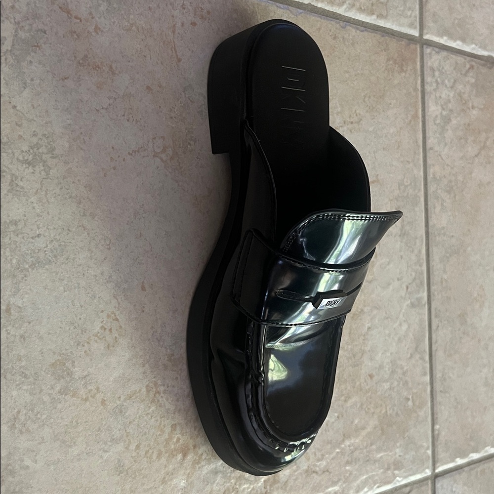 DKNY Glossy Black Slip-On Loafers - Picture 4 of 5